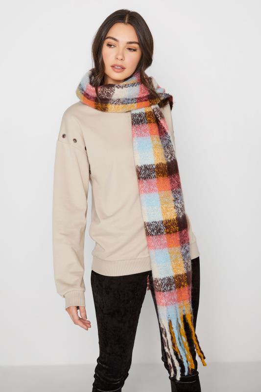 Plus Size Yellow Check Super Soft Scarf | Yours Clothing 1