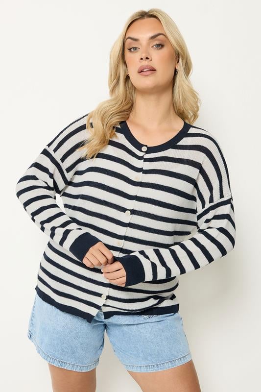  YOURS Cardigan bleu marine en tricot rayé
