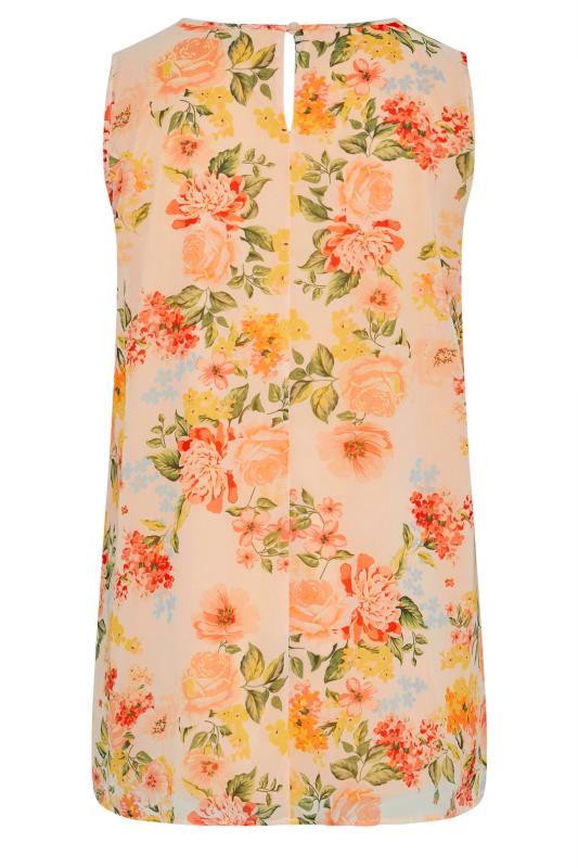 Plus Size Orange Floral Print Pleat Front Sleeveless Blouse | Yours Clothing  7