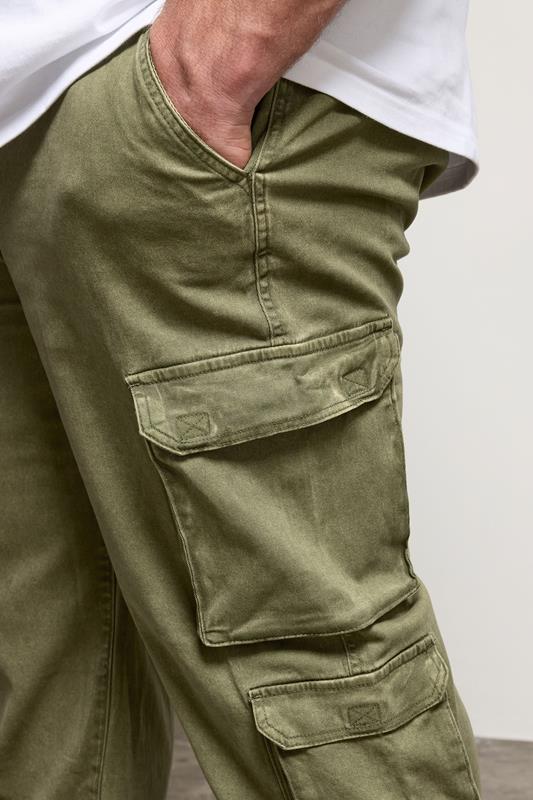 BadRhino Big & Tall Olive Green Acid Wash Double Pocket Cargo Trousers | BadRhino 5