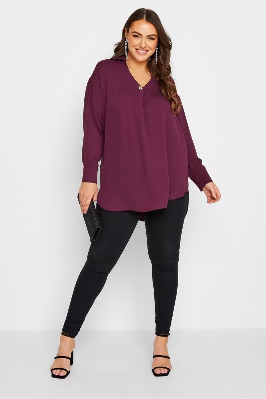 YOURS LONDON Plus Size Purple Button Pleat Front Blouse | Yours Clothing 2