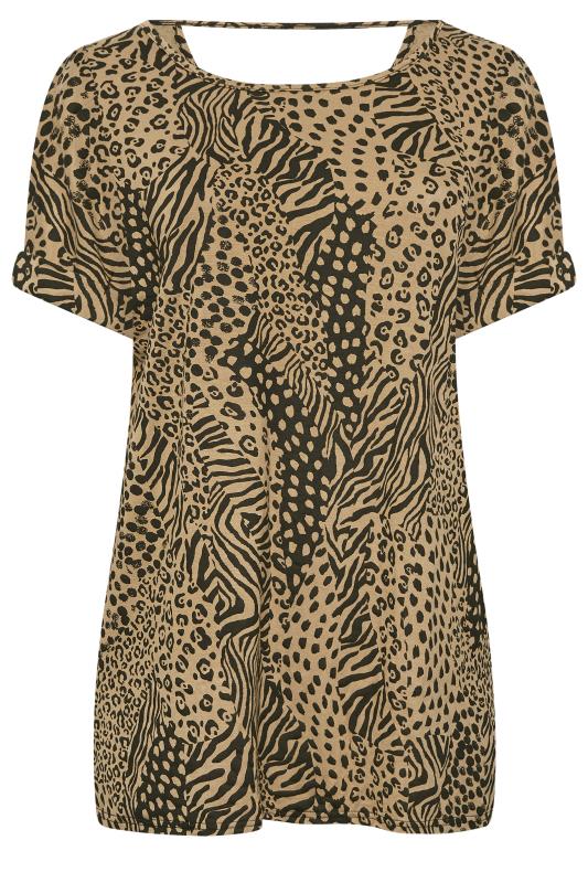 YOURS Plus Size Brown Animal Print Dipped Hem T-Shirt | Yours Clothing 6