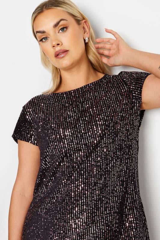 YOURS Plus Size Purple Sequin Embellished Velvet Midi Dress | Yours Clothing 4