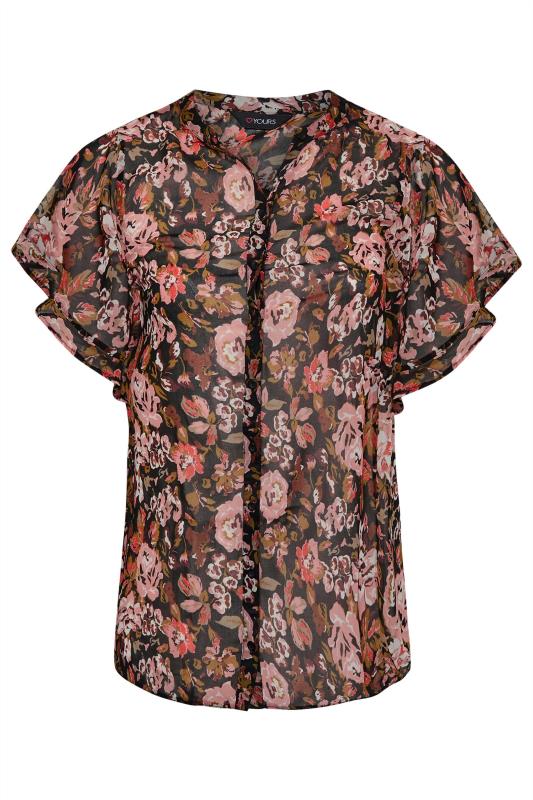 Plus Size Black & Pink Short Frill Sleeve Shirt | Yours Clothing 6