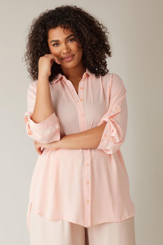 EVANS Plus Size Light Pink Tab Sleeve Shirt | Evans 1