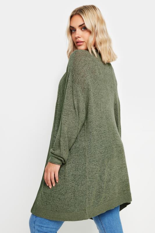 YOURS Plus Size Khaki Green Knitted Cardigan | Yours Clothing 3