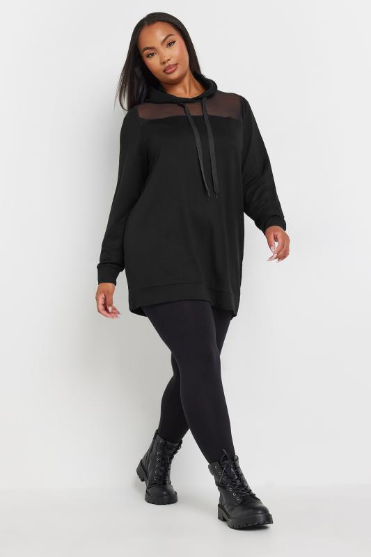 YOURS Plus Size Black Mesh Detailed Hoodie Yours Clothing