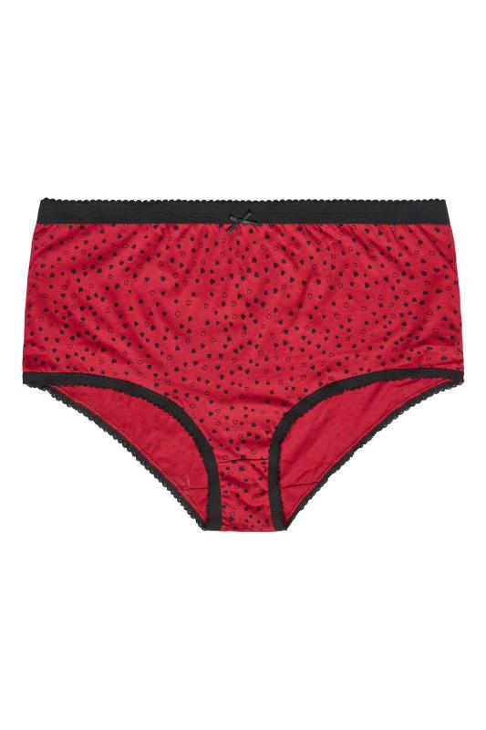 5 PACK Curve Red & Black Heart Print High Waisted Full Briefs 3