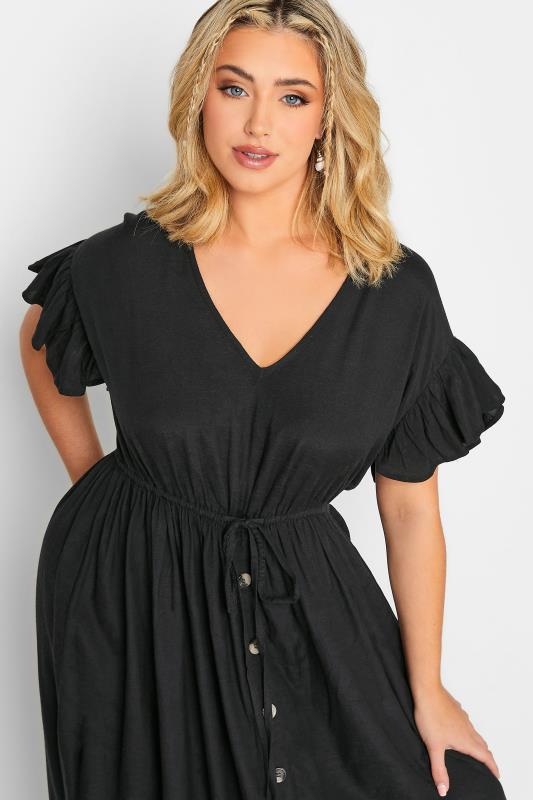 LIMITED COLLECTION Plus Size Black Frill Sleeve Linen Maxi Dress | Yours Clothing 5