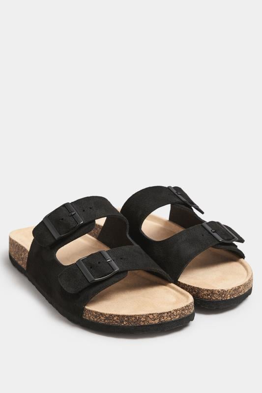 LTS Black Faux Suede Moulded Footbed Sandals In Standard Fit | Long Tall Sally  2