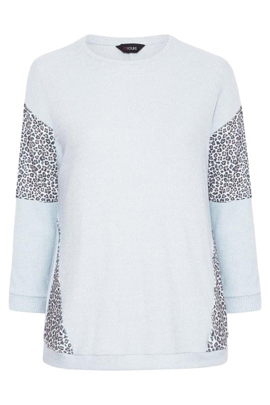 Plus Size Blue Leopard Print Ribbed Colour Block Top | Yours Clothing  5