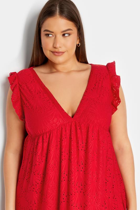 LTS Tall Red Broderie Anglaise Frill Maxi Dress | Long Tall Sally 4