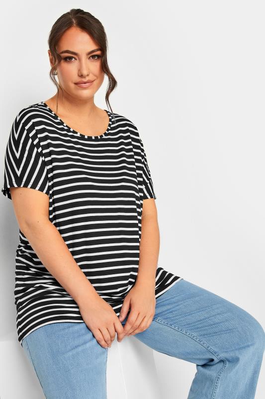 YOURS Plus Size Black & White Stripe Top | Yours Clothing 1