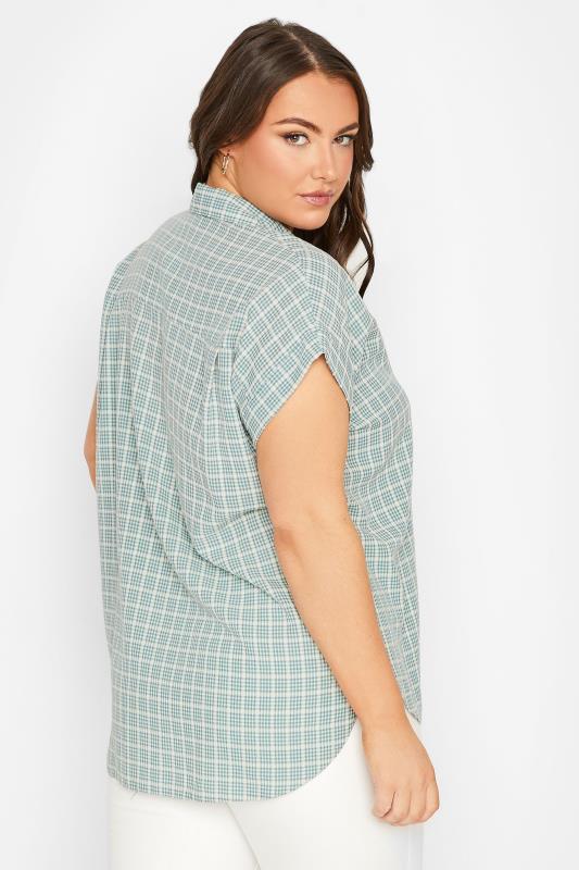 YOURS Plus Size Green Check Print Collared Shirt | Yours Clothing 3