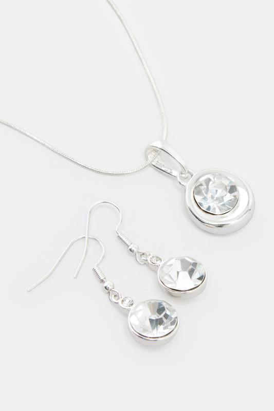 2 PACK Silver Tone Diamante Necklace & Earring Set | Yours Clothing 3