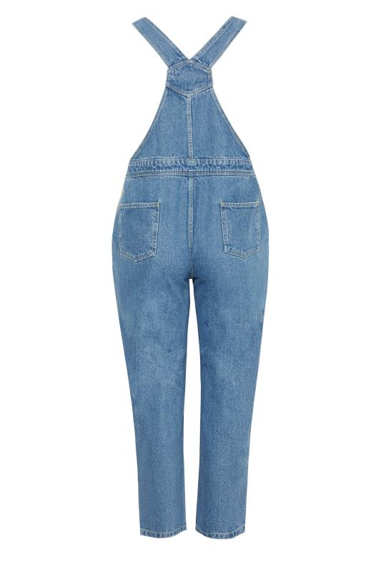 Plus Size Blue Wide Leg Dungarees | Yours Clothing  7