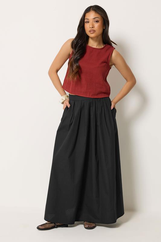 PixieGirl Petite Black Cotton Poplin Maxi Skirt