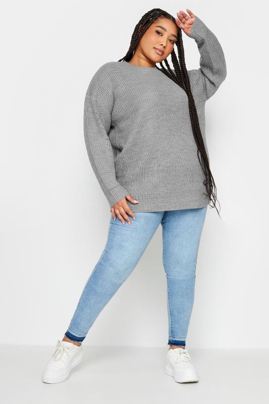 YOURS Plus Size Grey Drop Shoulder Knitted Jumper | Yours Clothing 3