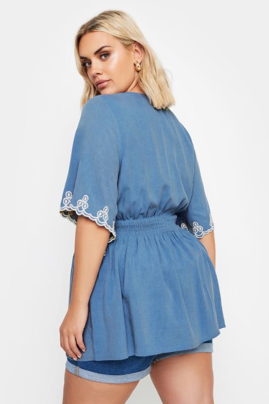 YOURS Plus Size Blue Chambray Embroidered Top | Yours Clothing 4