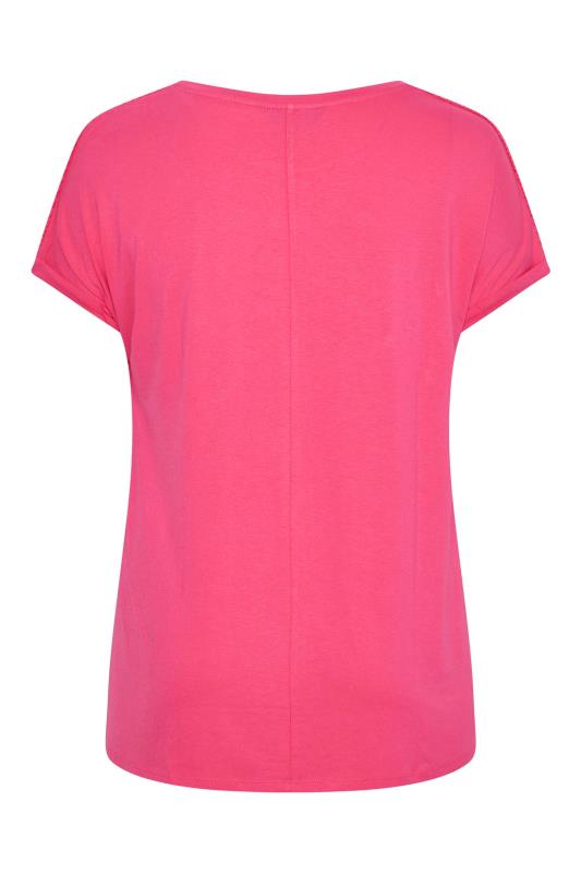 Plus Size Hot Pink Crochet Shoulder T-Shirt | Yours Clothing 7
