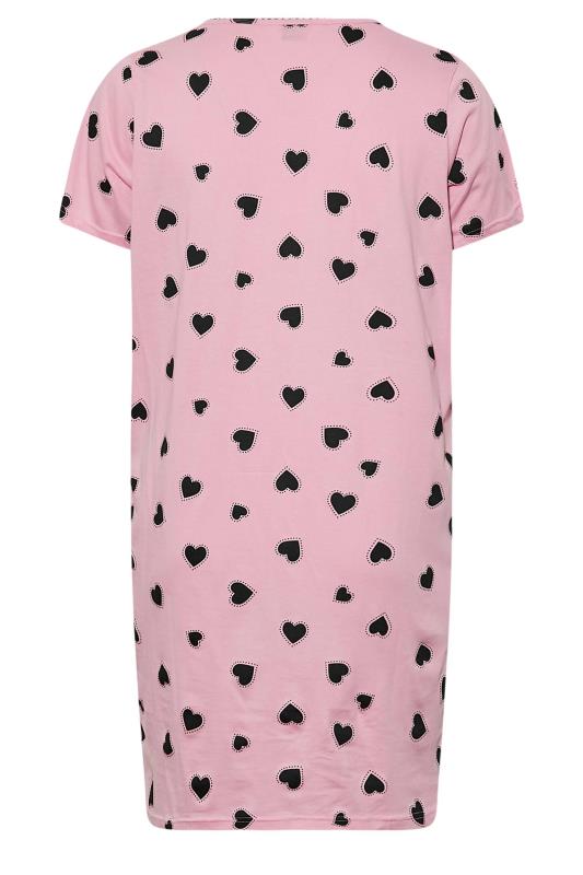 Plus Size Pink Heart Print Placket Nightdress | Yours Clothing 6