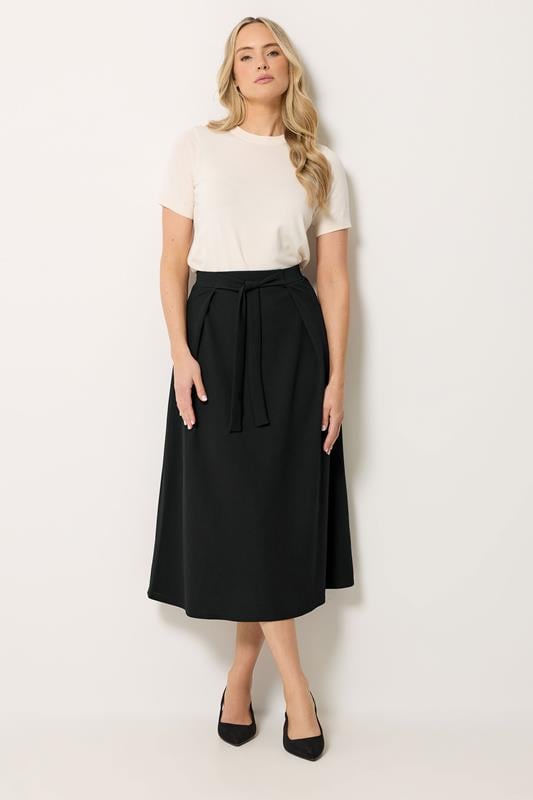  LTS Tall Black Tie Waist Midi Skirt