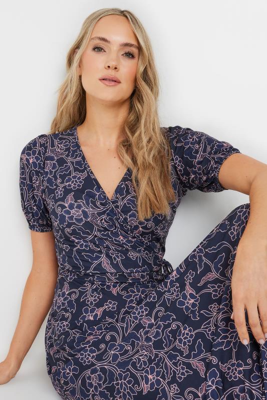 LTS Tall Women's Navy Blue Floral Print Wrap Maxi Dress | Long Tall Sally 4