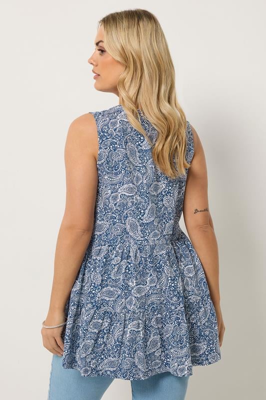 YOURS Plus Size Blue Paisley Notch Neck Vest Top | Yours Clothing 2
