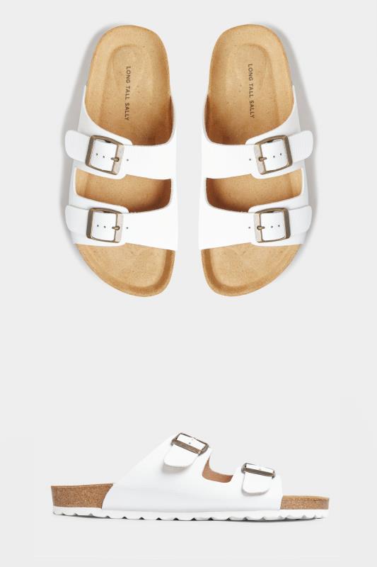 LTS White Leather Two Buckle Footbed Sandals In Standard D Fit 2