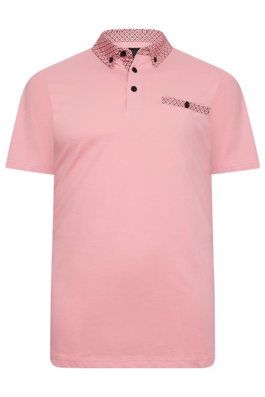 KAM Big & Tall Pink Premium Contrast Collar Polo Shirt | BadRhino 3