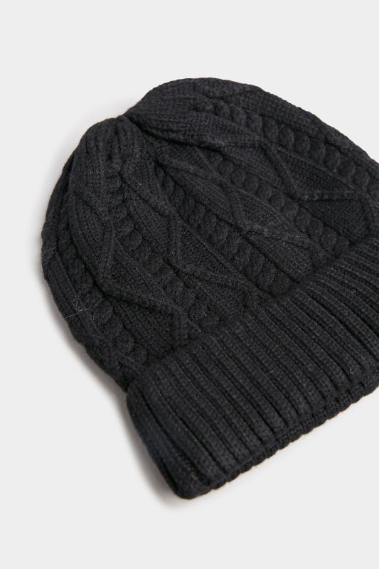 Black Cable Knitted Beanie Hat 2