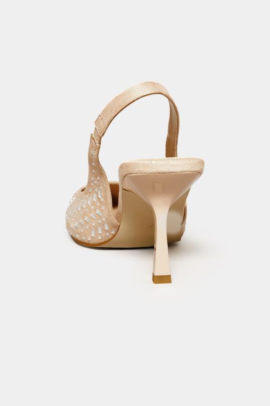 LTS Beige Brown Diamante Slingback Heel Court Shoes In Standard D Fit 4
