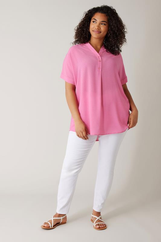 EVANS Plus Size Pink Woven Check Blouse | Evans 2