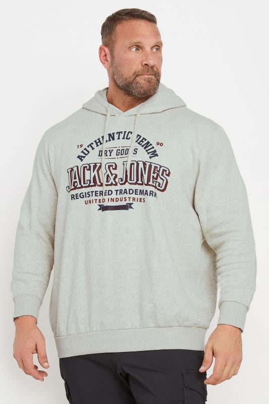 JACK & JONES Big & Tall Grey Authentic Logo Hoodie | BadRhino 1