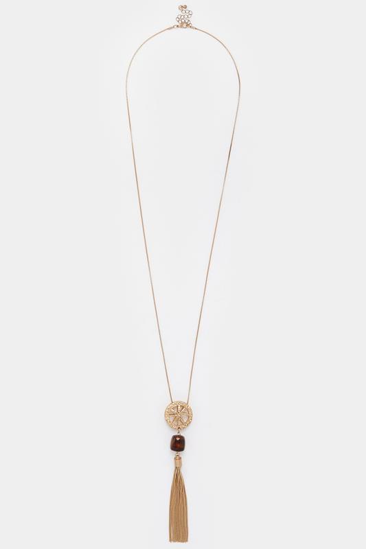 Gold Tone Long Tassel Necklace | Yours Clothing 1