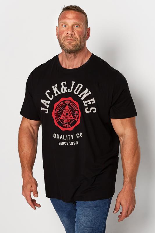 JACK & JONES Big & Tall Black Logo Print T-Shirt | BadRhino 1