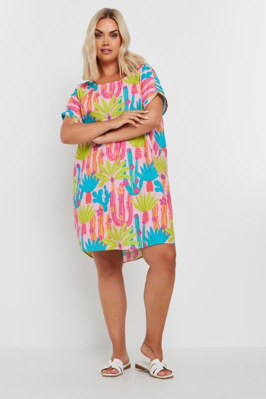 YOURS Plus Size Pink Cactus Print Tunic Dress | Yours Clothing 5