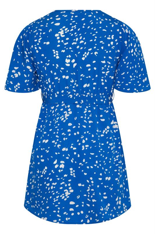 Plus Size Bright Blue Dalmatian Print Wrap Top | Yours Clothing 7