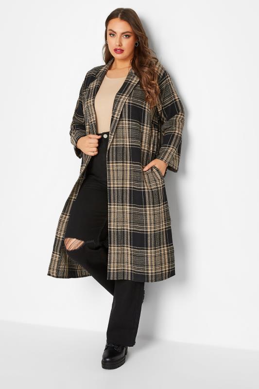 Plus Size  LIMITED COLLECTION Curve Brown Check Long Duster Coat