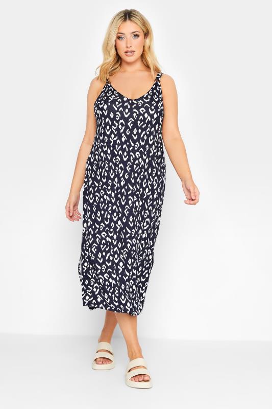 YOURS Plus Size Navy Blue Ikat Print Beach Dress | Yours Clothing 2
