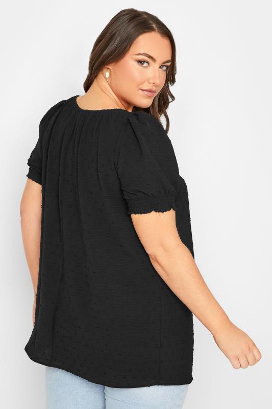 YOURS Curve Plus Size Black Dobby Gypsy Top | Yours Clothing  3