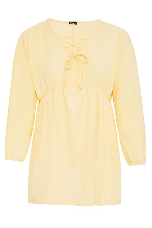 LIMITED COLLECTION Curve Lemon Yellow Crinkle Lace Up Peplum Blouse 6