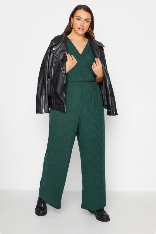 LIMITED COLLECTION Forest Green Ribbed Wrap Jumpsuit_D.jpg