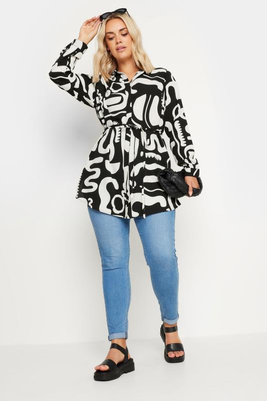 YOURS Plus Size Black Abstract Print Longline Shirt | Yours Clothing 2