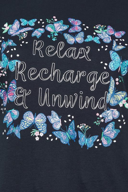 YOURS Curve Navy Blue 'Relax, Recharge & Unwind' Slogan Pyjama Top | Yours Clothing  10