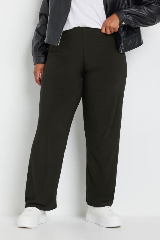  YOURS Curve Black Pull On Wide Leg Stretch Trousers