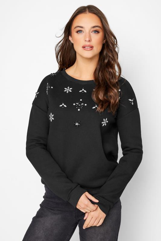 LTS Tall Black Embellished Sweatshirt 1
