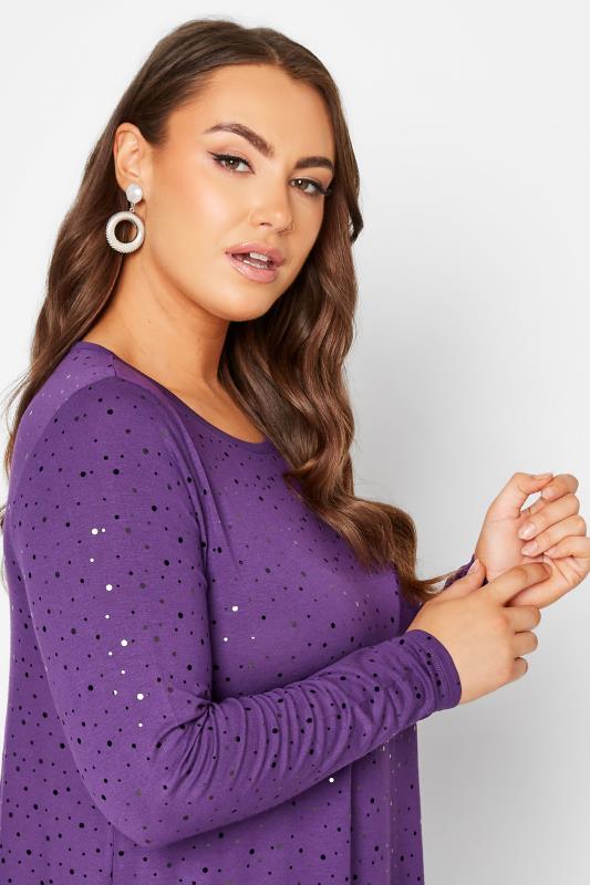 Curve Plus Size Purple Embellished Long Sleeve Swing Top | Yours Clothing 4