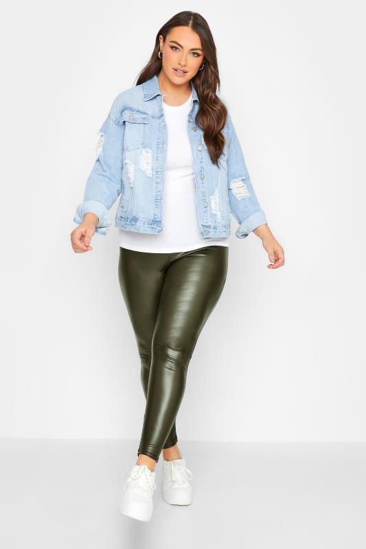 Plus Size Dark Green Coated Leggings | Yours Clothing 3