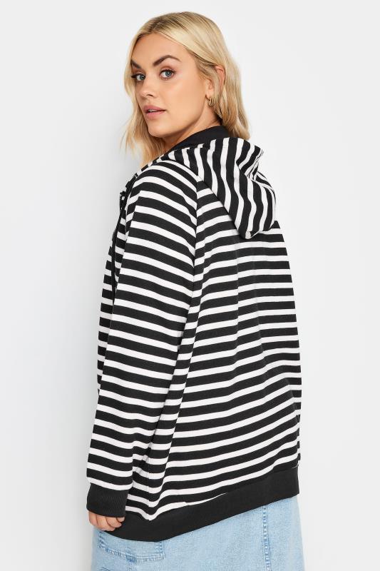 YOURS Plus Size Black & White Striped Zip Through Hoodie 3